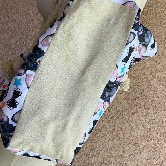 Frenchie floating head tote beach bag everyday bag black white pink - Picture 5 of 7